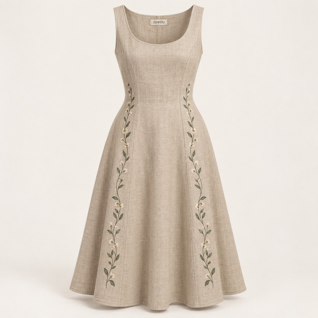 Vine-Embroidered Midi